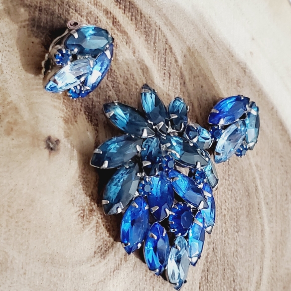 Vtg Juliana blue demi Parure brooch earrings clip on Stunning set ombre 50's 60' - Picture 6 of 16